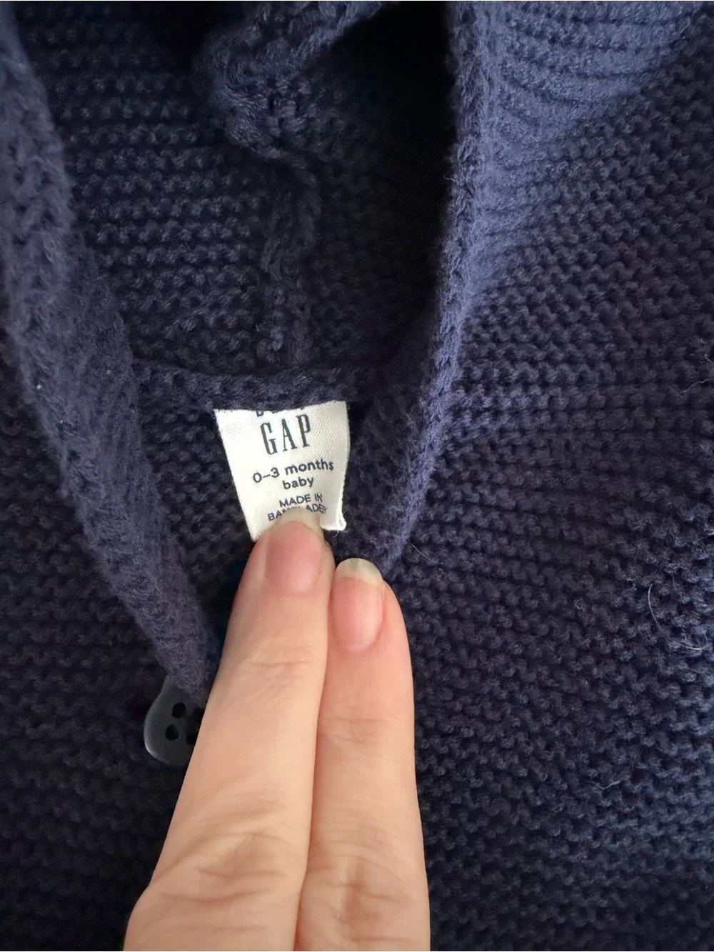 Gap Boy Set - Navy Hooded knit cardigan, Blue Bodysuit, Light Gray Pants
